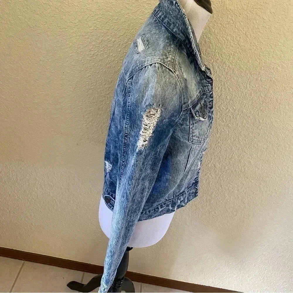 RWH Rewash Distressed Acid Washed Denim Jean Jacket: XS - Picture 4 of 10